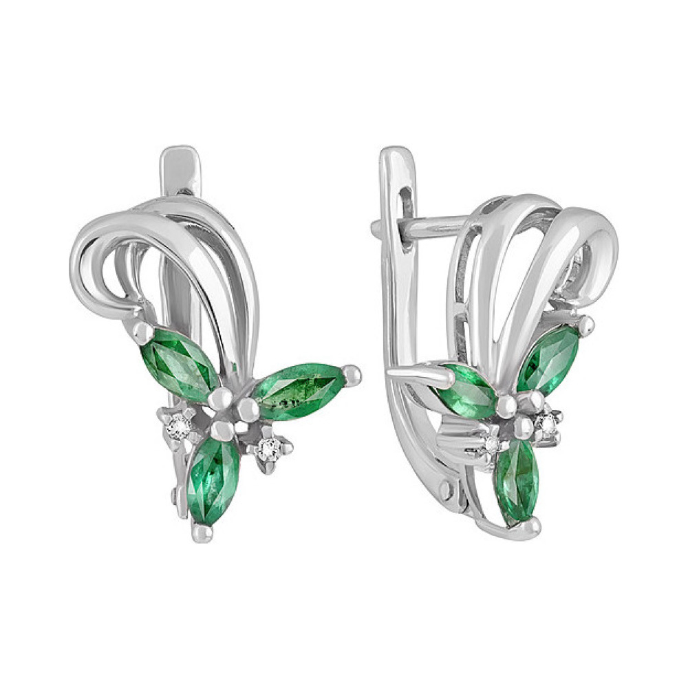 Серебряные серьги с изумрудом и фианитом № 130352