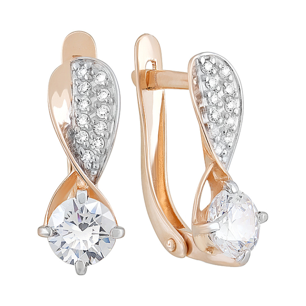 Золотые серьги с кристаллами swarovski № 126760