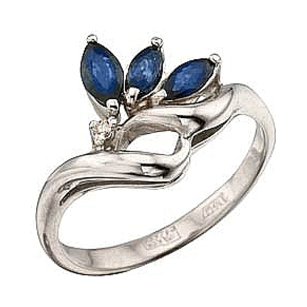 Золотое кольцо с бриллиантом и сапфиром № 29504