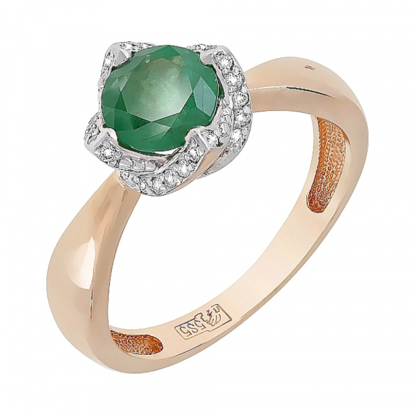 Золотое кольцо с бриллиантом и изумрудом № 119067