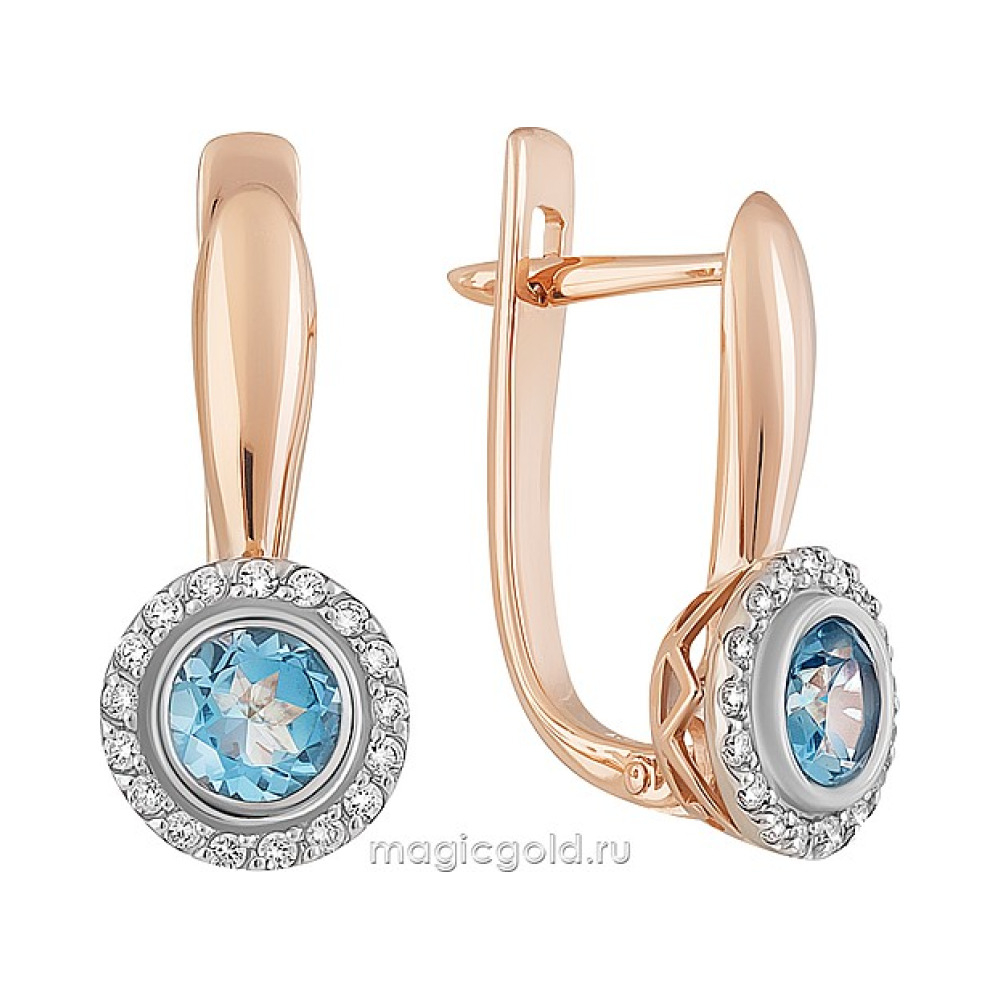 Золотые серьги с топазом и фианитом № 164121