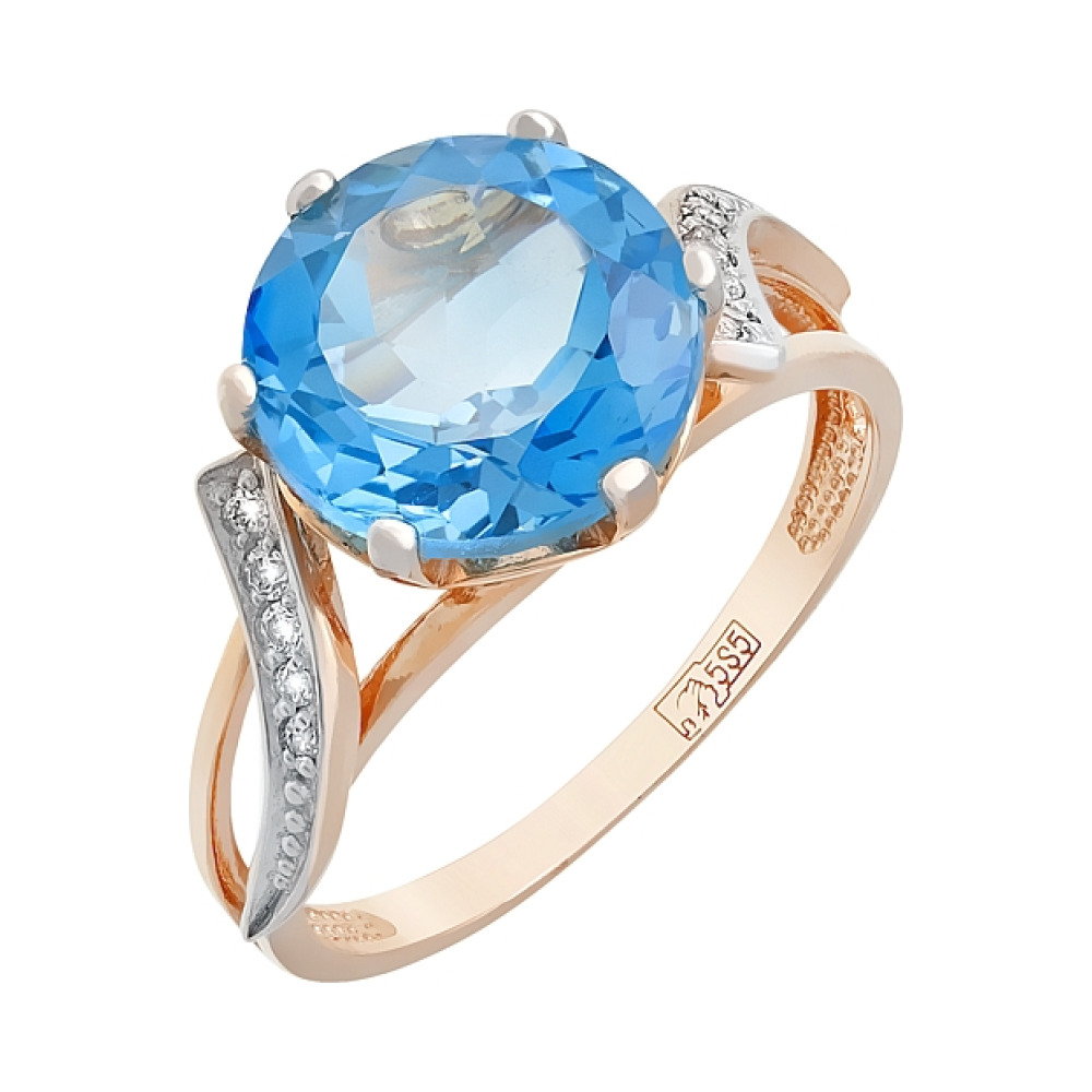 Золотое кольцо с топазом и фианитами № 82874