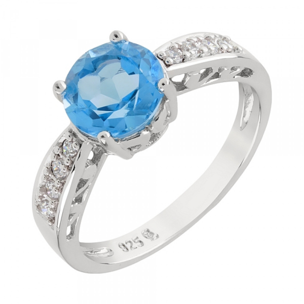 Серебряное кольцо с топазом и фианитами № 68589