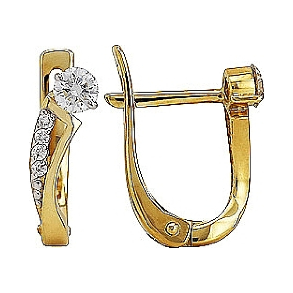 Золотые серьги с бриллиантом № 103479