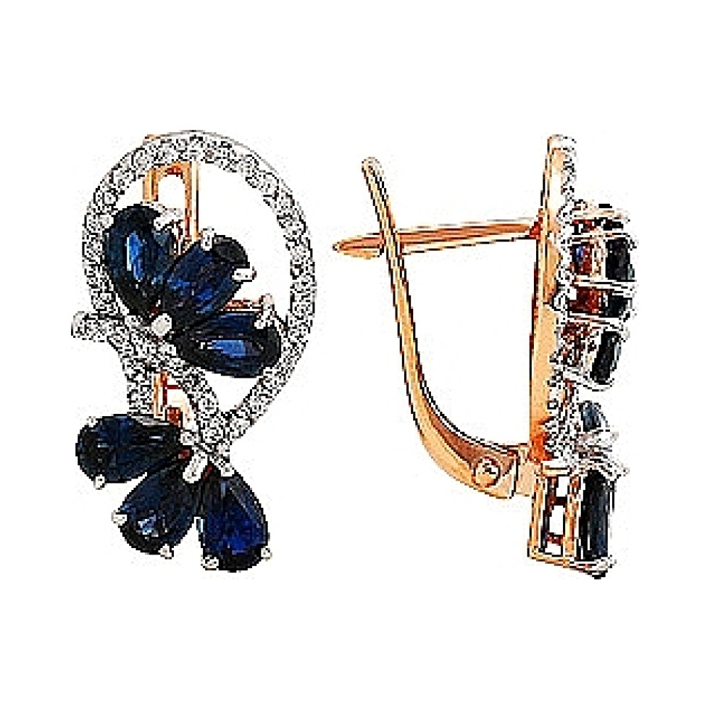 Золотые серьги с бриллиантом и сапфиром № 84442