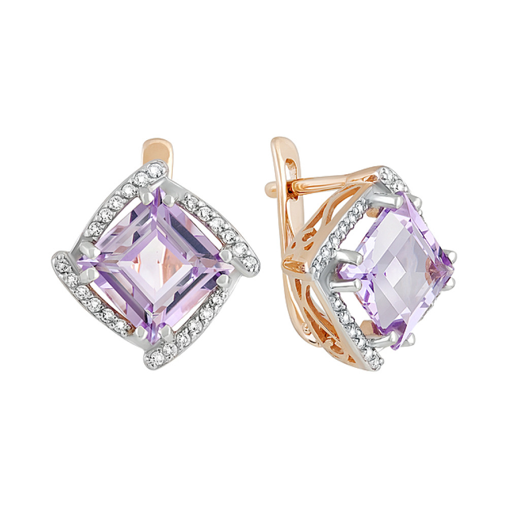 Золотые серьги с аметистом и фианитом № 123103