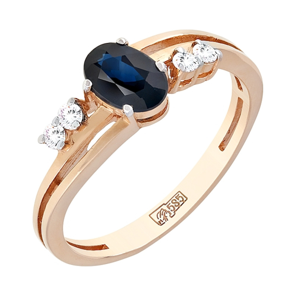 Золотое кольцо с бриллиантом и сапфиром № 84902