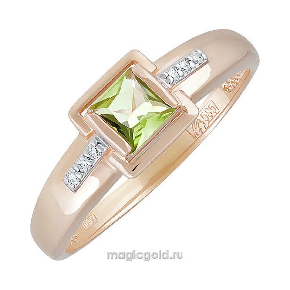 Золотое кольцо с хризолитом и фианитом № 139765
