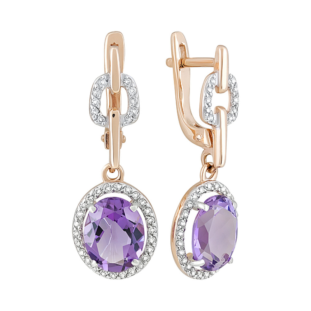 Золотые серьги с аметистом и фианитом № 126542