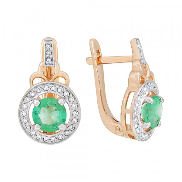 Золотые серьги с бриллиантом и изумрудом № 118051