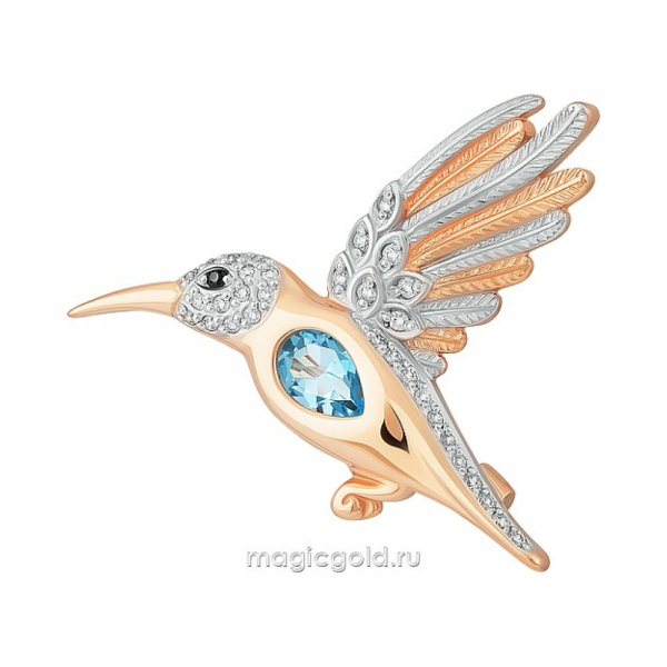 Золотая брошь с топазом и фианитом № 164272
