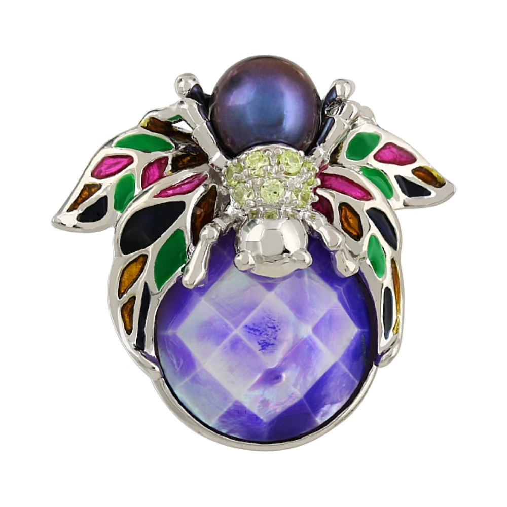 Серебряная подвеска c имитац. жемчуга и фианитом № 107258