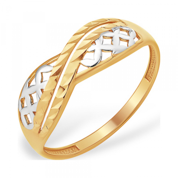 Золотое кольцо без камня с алмазкой № 163162