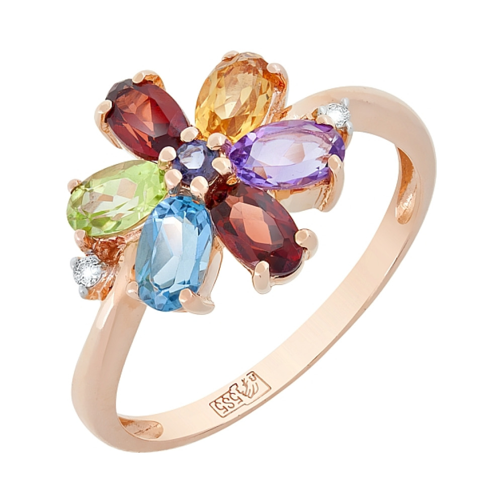 Кольцо с бриллиантом и полудраг. вставками № 3003