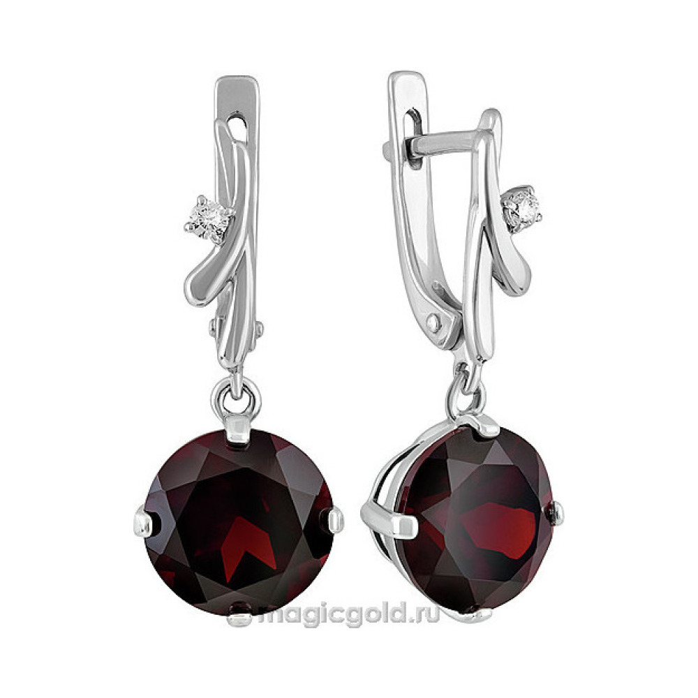 Серебряные серьги с гранатом и фианитом № 132795