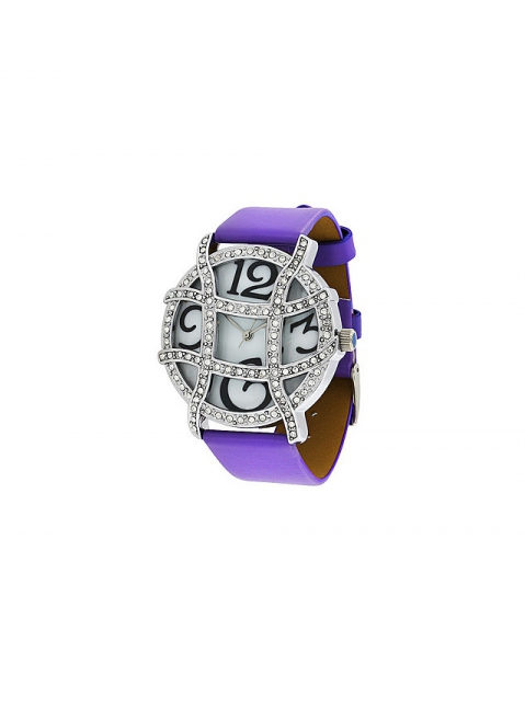 Часы кварцевые Magic Time с фианитами и перламутром на сиреневом ремешке № 85372
