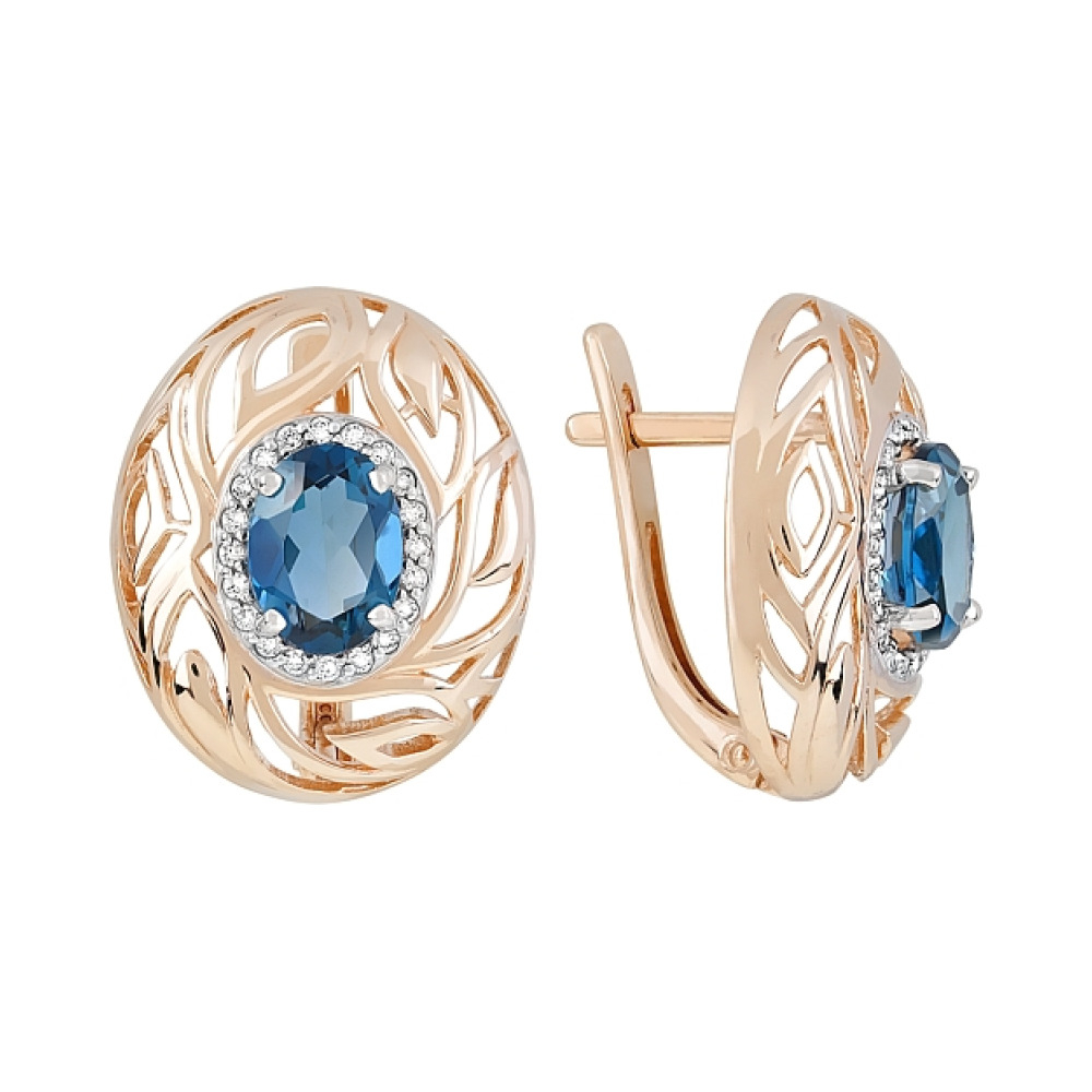 Золотые серьги с топазом и фианитом № 120000