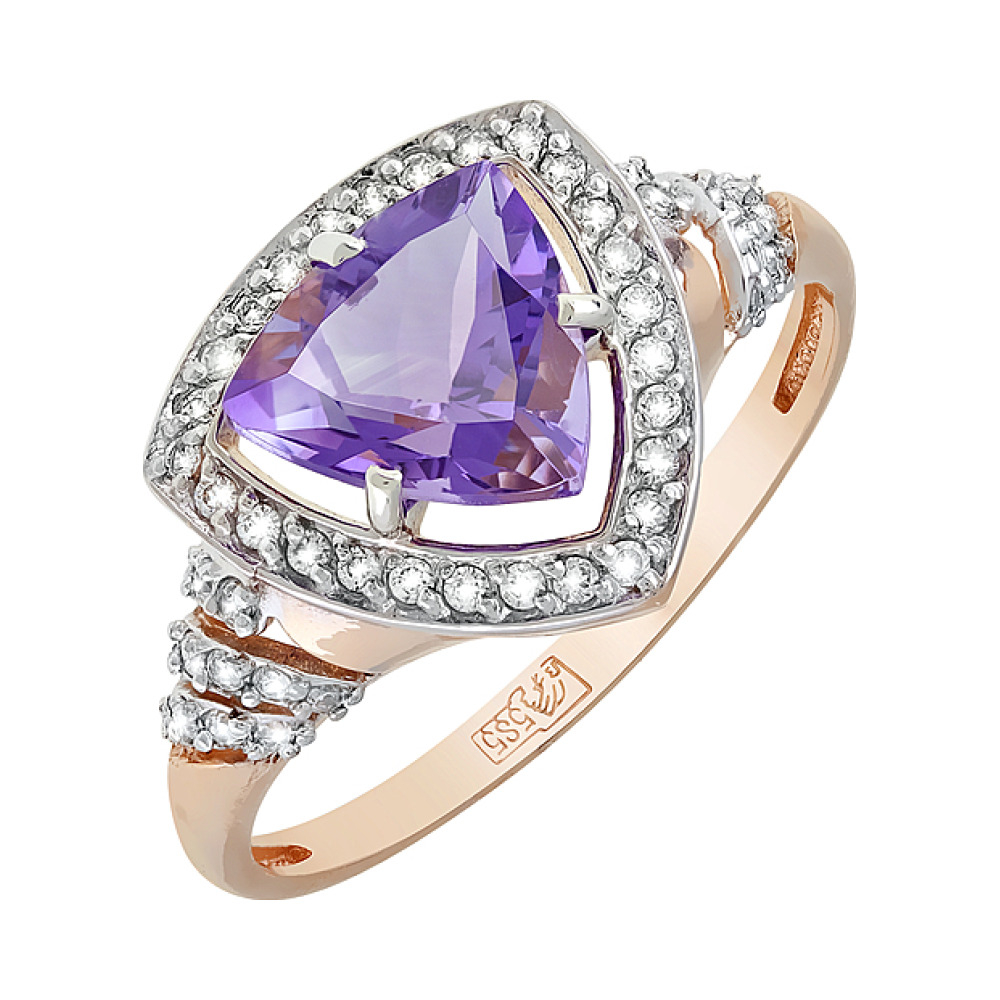 Золотое кольцо с аметистом и фианитом № 119689