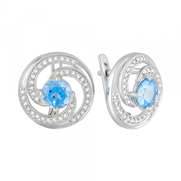 Серебряные серьги с топазом и фианитом № 123200