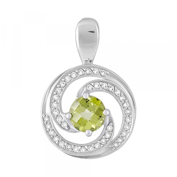 Серебряная подвеска с хризолитом и фианитом № 129767