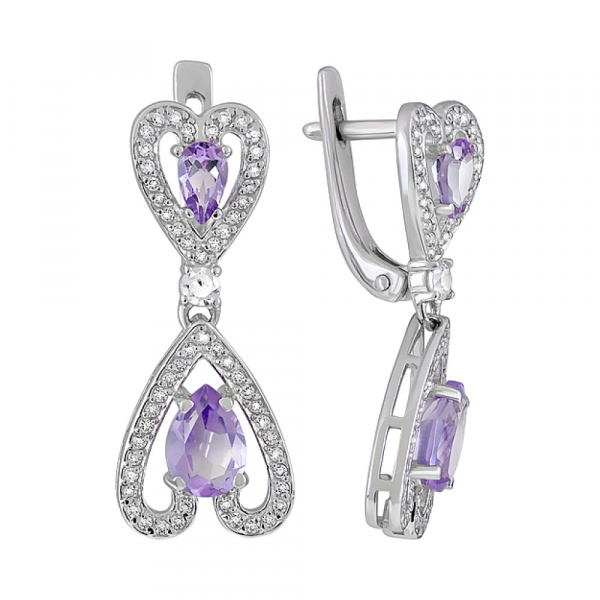 Серебряные серьги с аметистом и фианитом № 123277