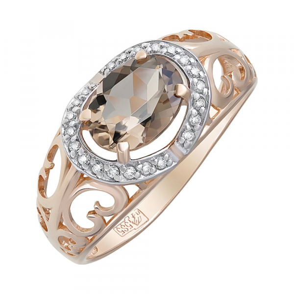 Золотое кольцо с раухтопазом и фианитом № 124079