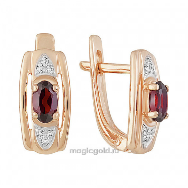 Золотые серьги с гранатом и фианитом № 159642