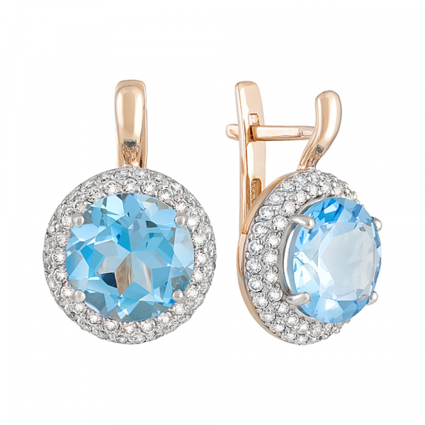 Золотые серьги с топазом и фианитом № 128480