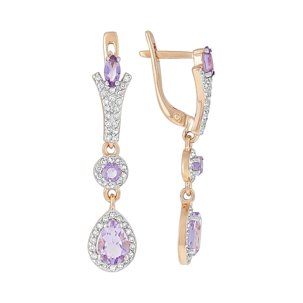 Золотые серьги с аметистом и фианитом № 119273