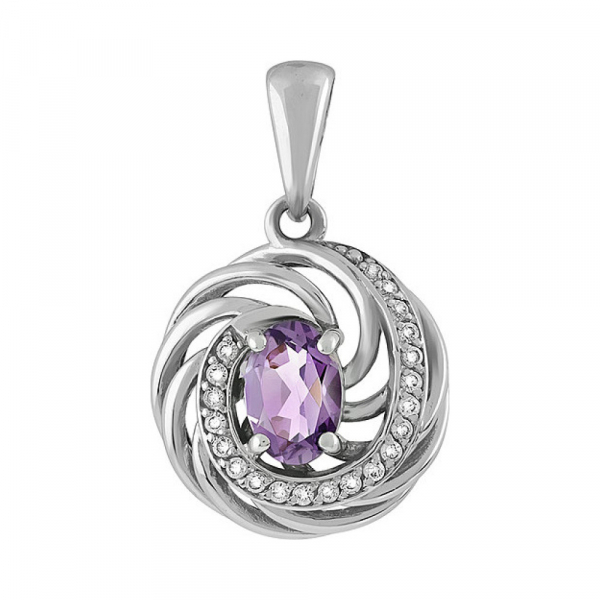 Серебряная подвеска с аметистом и фианитом № 133144