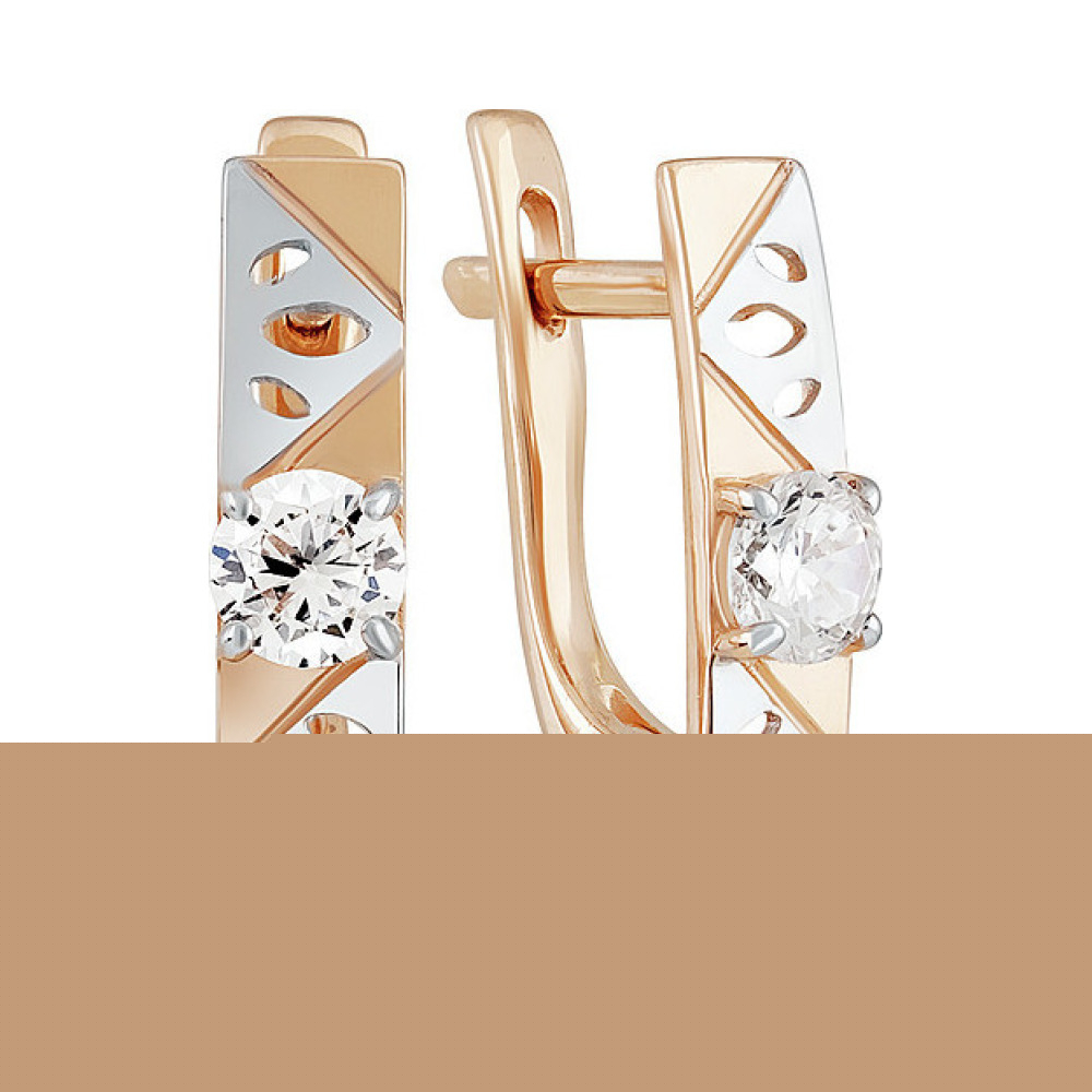 Золотые серьги без камня с алмазкой № 124371