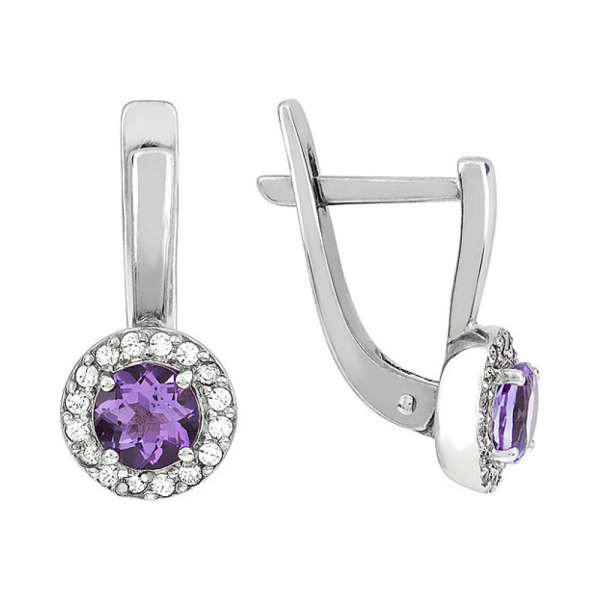 Золотые серьги с аметистом и фианитом № 109462