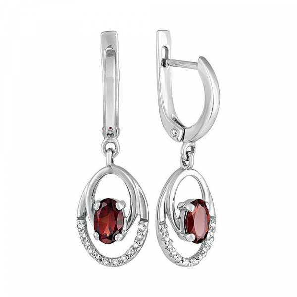 Серебряные серьги с гранатом и фианитом № 132796