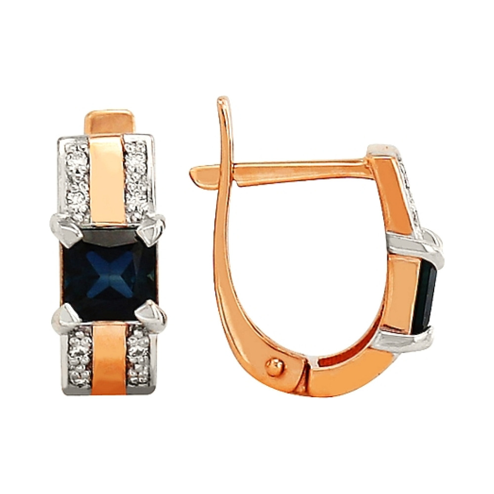 Золотые серьги с бриллиантом и сапфиром № 77585