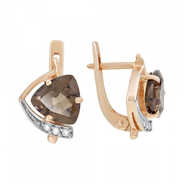 Золотые серьги с раухтопазом и фианитом № 85398