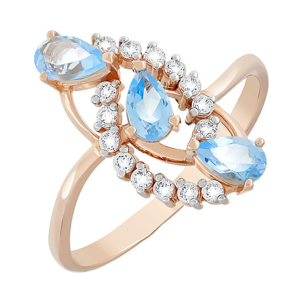 Золотое кольцо с топазом и фианитами № 114077