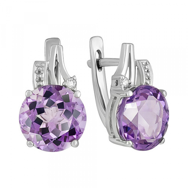 Серебряные серьги с аметистом и фианитом № 133115