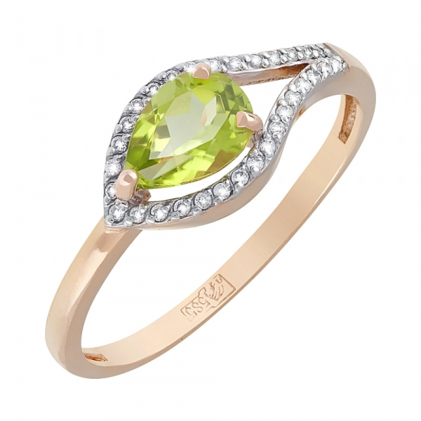 Золотое кольцо с хризолитом и фианитом № 119545