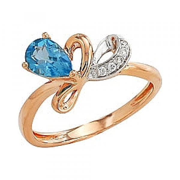 Золотое кольцо с бриллиантом и топазом № 80674