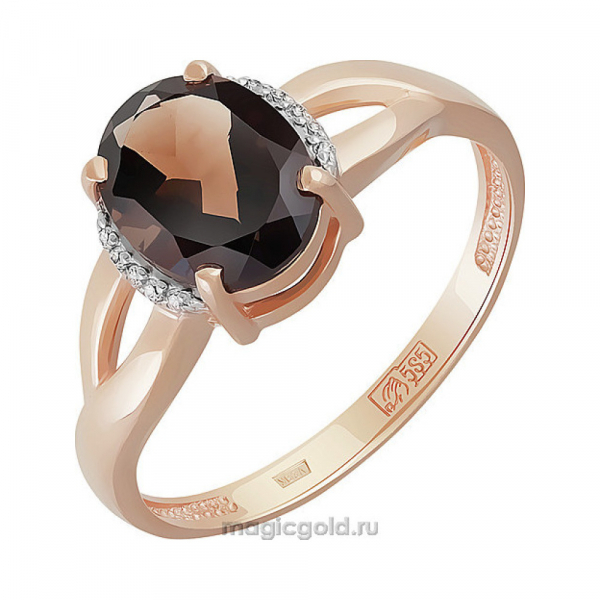 Золотое кольцо с раухтопазом и фианитом № 158849