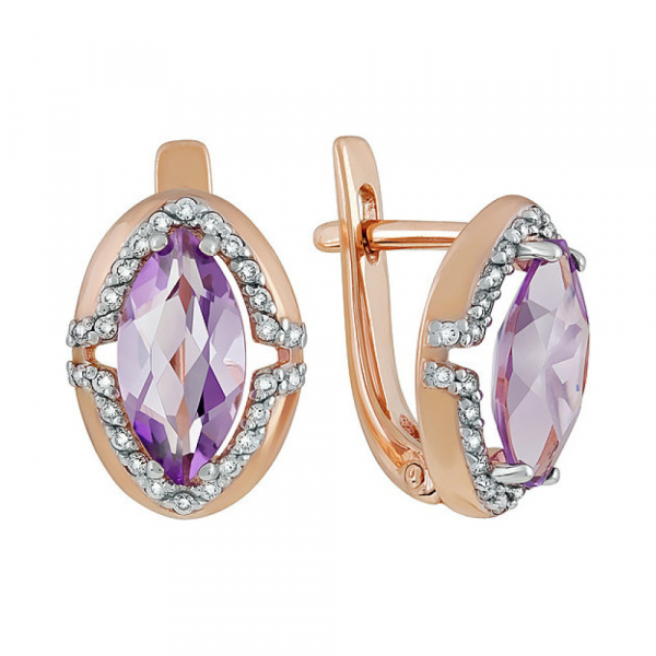 Золотые серьги с аметистом и фианитом № 134853