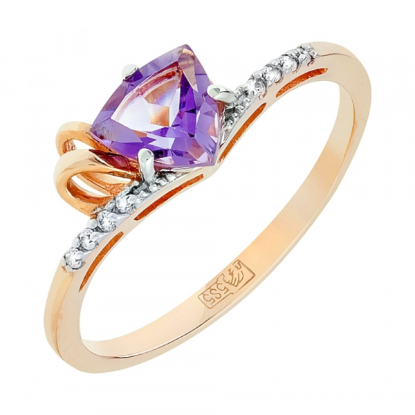 Золотое кольцо с аметистом и фианитом № 107554