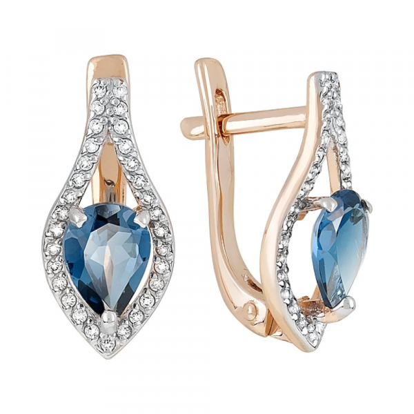 Золотые серьги с топазом и фианитом № 119612