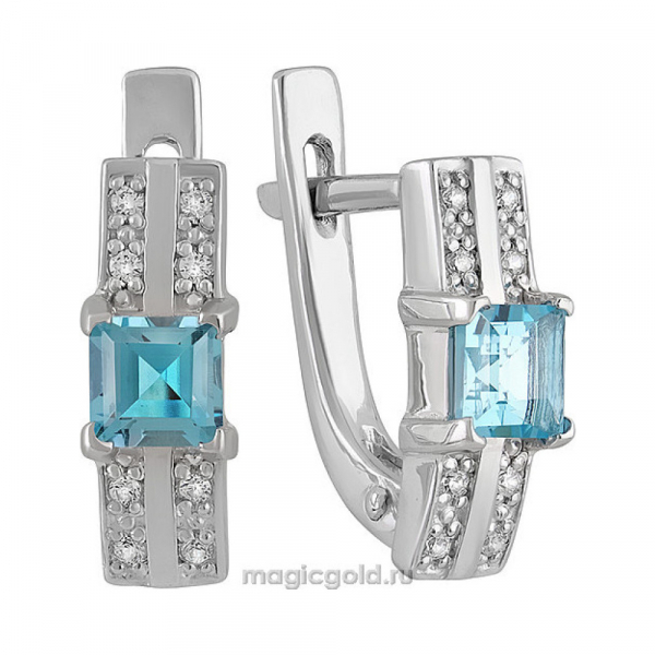 Серебряные серьги с топазом и фианитом № 136198