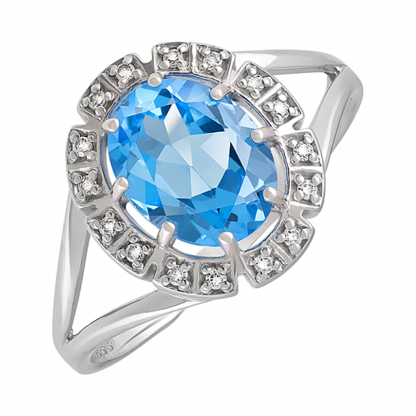 Серебряное кольцо с топазом и фианитом № 128033
