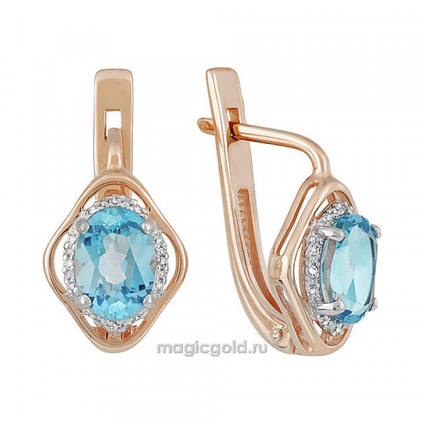 Золотые серьги с топазом и фианитом № 141374