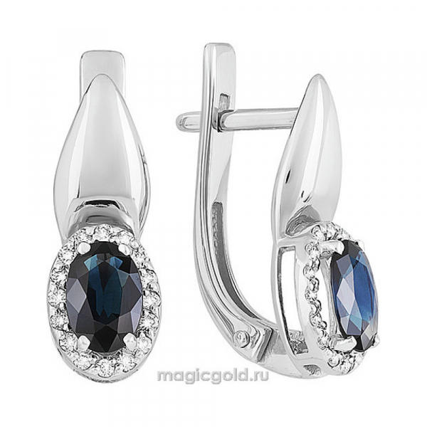 Золотые серьги с бриллиантом и сапфиром № 159545