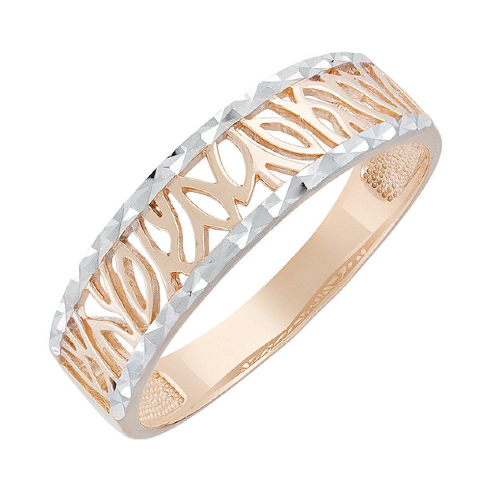 Золотое кольцо без камня с алмазкой № 129827