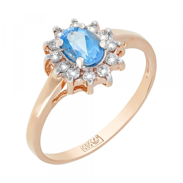 Золотое кольцо с топазом и фианитами № 7658