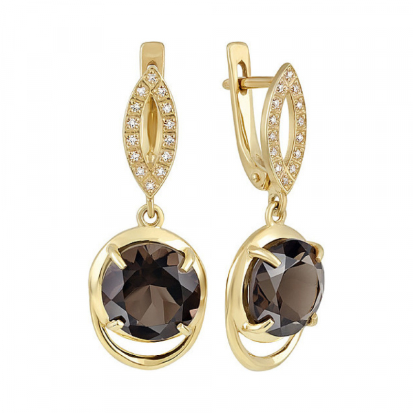 Серебряные серьги с раухтопазом, фианитом и золотым покрытием № 132643